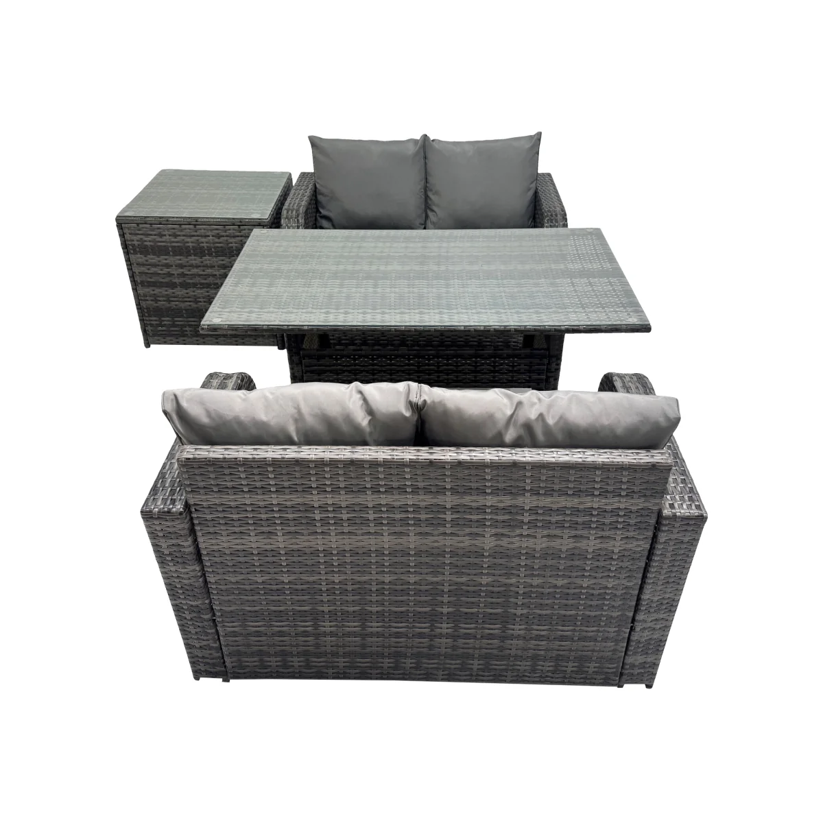 Fimous 4-Seat PE Rattan Outdoor Dining and Sofa Set with Side Table Dark Grey Mixed. - Dark Grey Mixed rattan with dark grey fabric – image 1