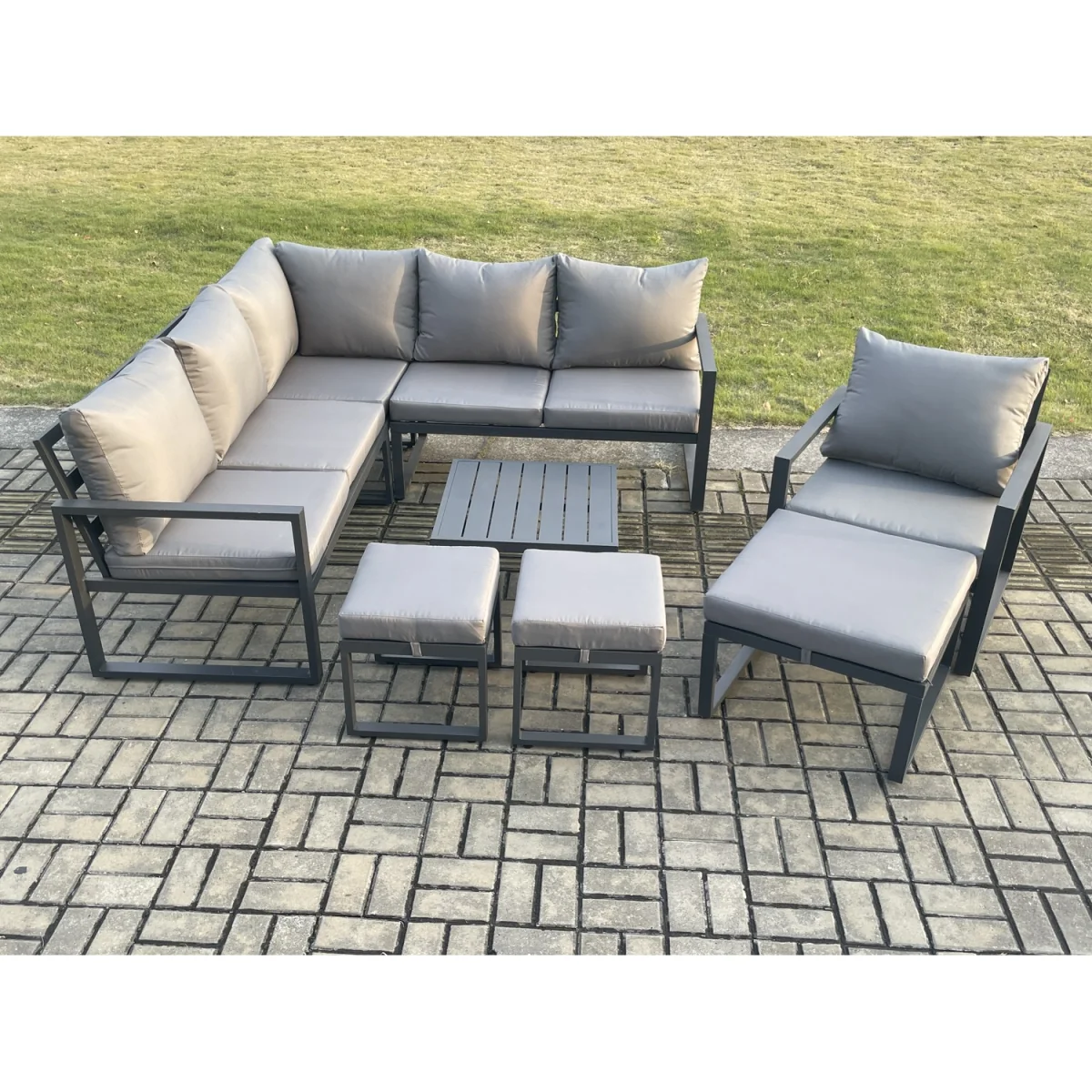 Fimous 9-Seater Outdoor Aluminium Garden Lounge Set Dark Grey - Dark Grey – image 3