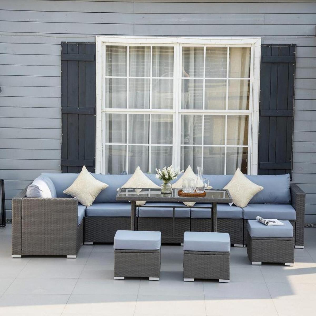 Milan 9 Seater Garden Rattan Furniture - Grey