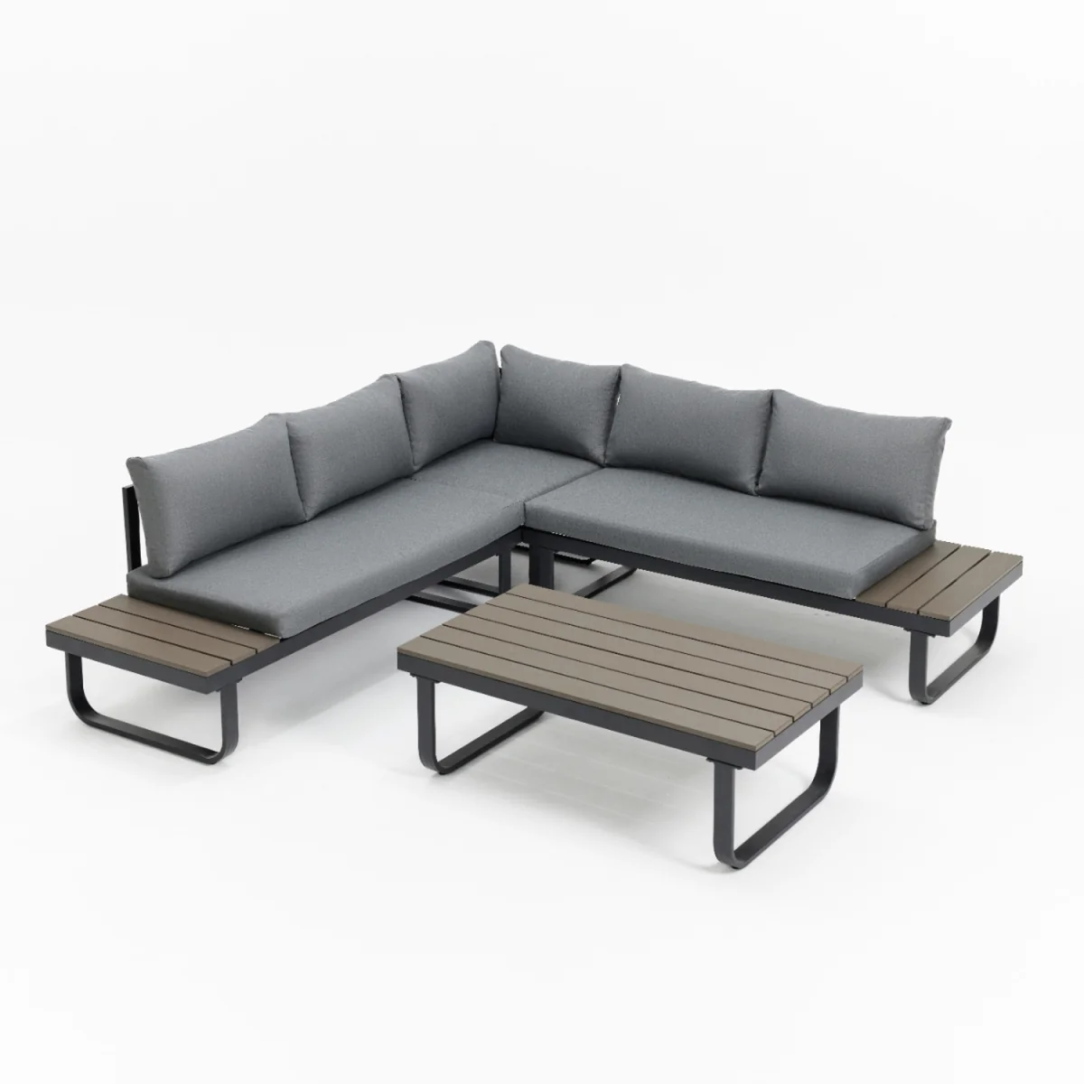 Roman Aluminium L-Shape Garden Sofa Set with Optional Fire Pit Table - Grey / Sofa, Coffee Table, Fire Pit Table – image 4