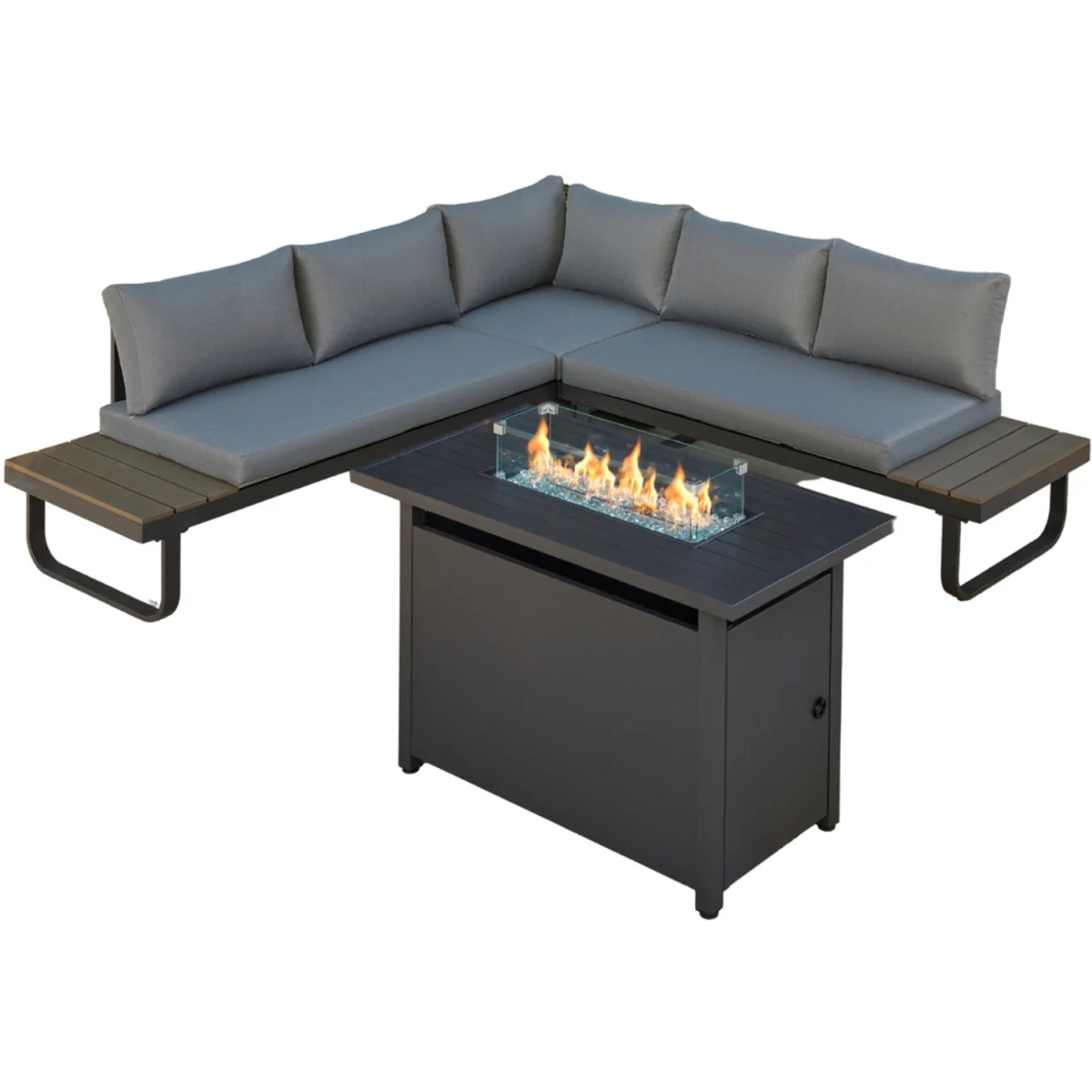 Roman Aluminium L-Shape Garden Sofa Set with Optional Fire Pit Table - Grey / Sofa, Coffee Table, Fire Pit Table – image 7