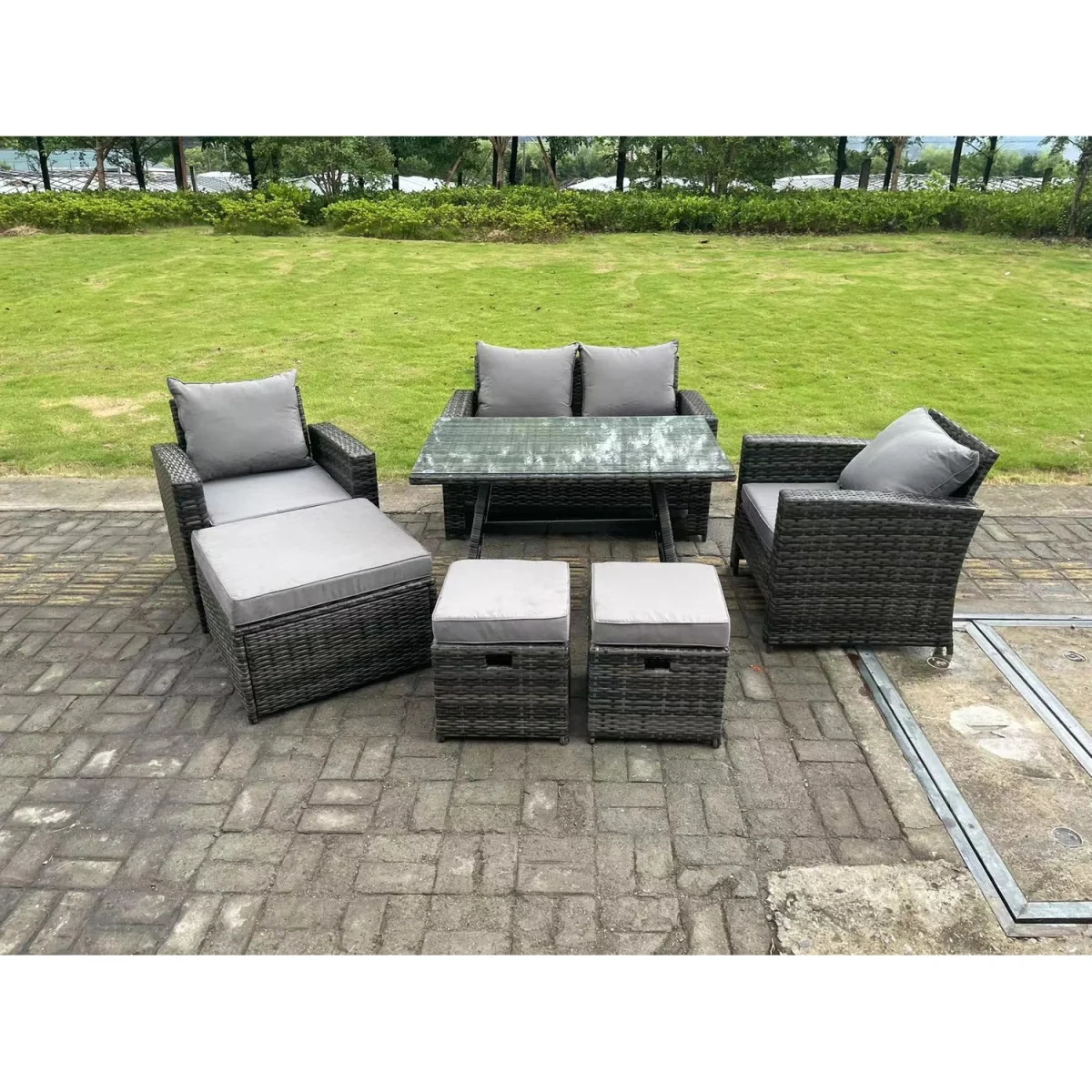 7 Seater High Back Rattan Sofa Set Outdoor - Dark Grey Mixed – image 2