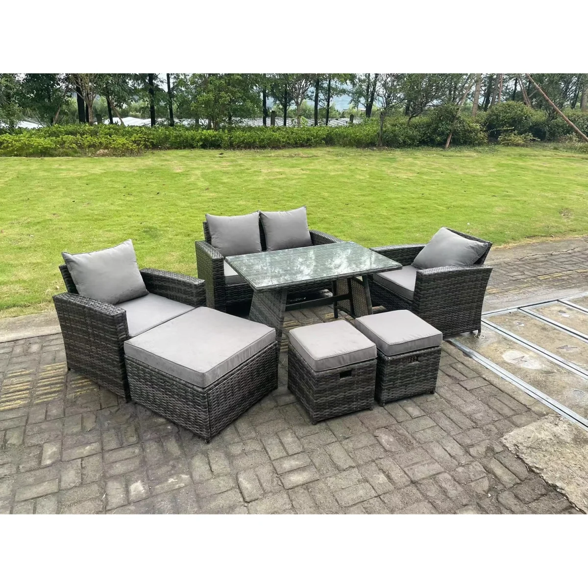 7 Seater High Back Rattan Sofa Set Outdoor - Dark Grey Mixed – image 3
