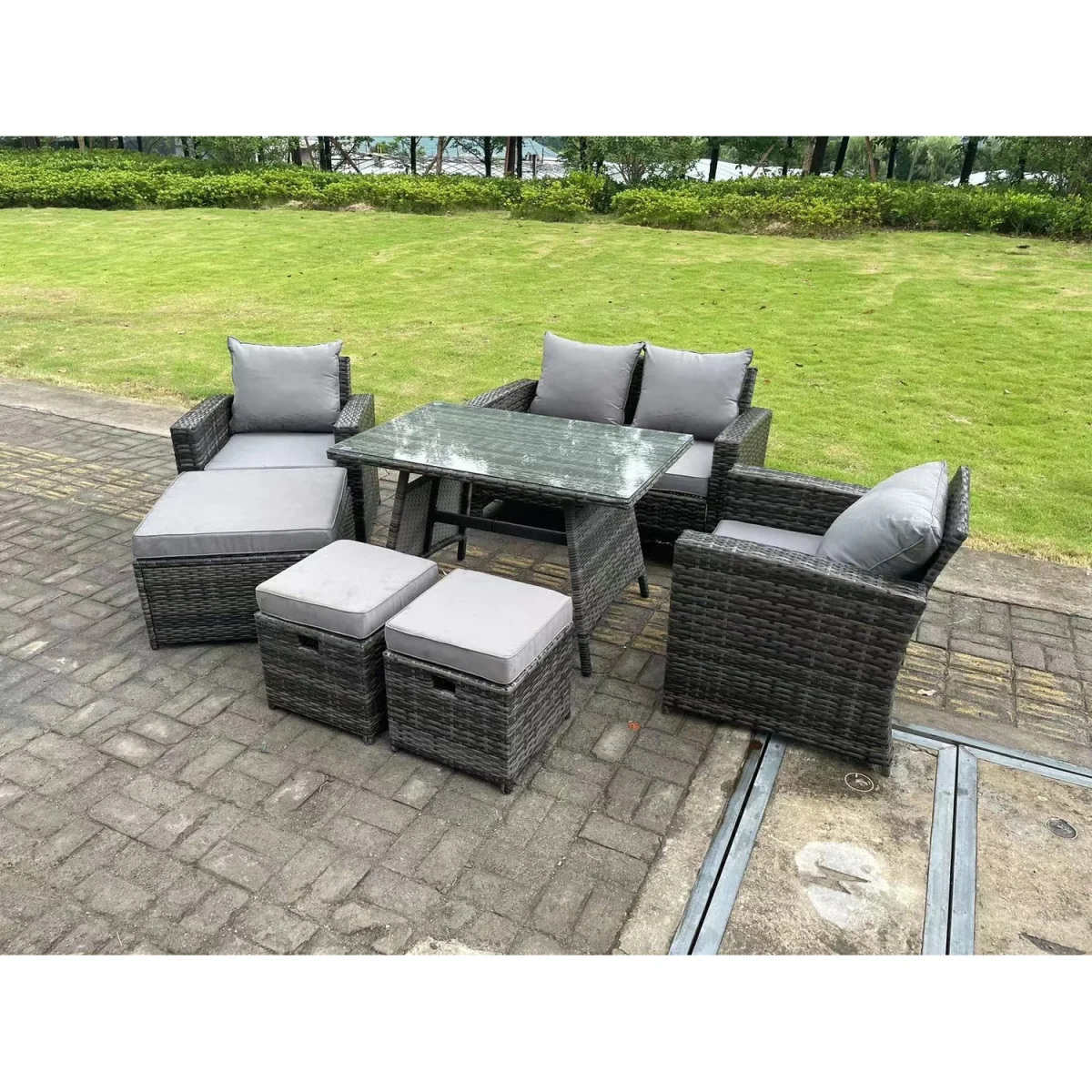 7 Seater High Back Rattan Sofa Set Outdoor - Dark Grey Mixed – image 4
