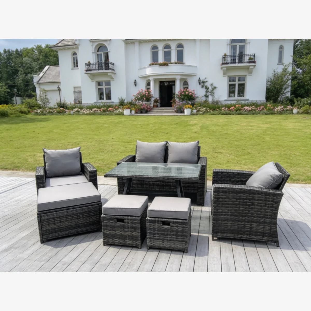 7 Seater High Back Rattan Sofa Set Outdoor - Dark Grey Mixed – image 1