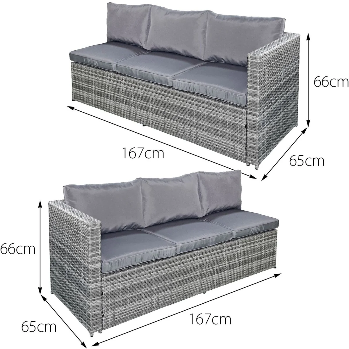 Oseasons Malta Rattan 9 Seat Firepit U-Shape Sofa Set in Mixed Grey with Grey Cushions - Mixed Grey – image 2