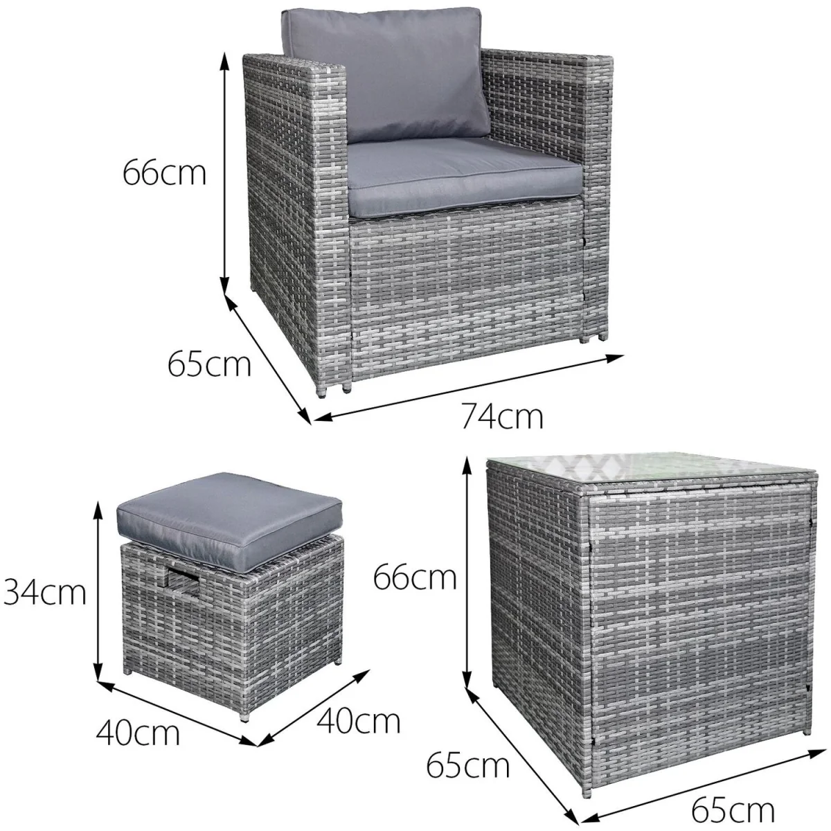 Oseasons Malta Rattan 9 Seat Firepit U-Shape Sofa Set in Mixed Grey with Grey Cushions - Mixed Grey – image 5