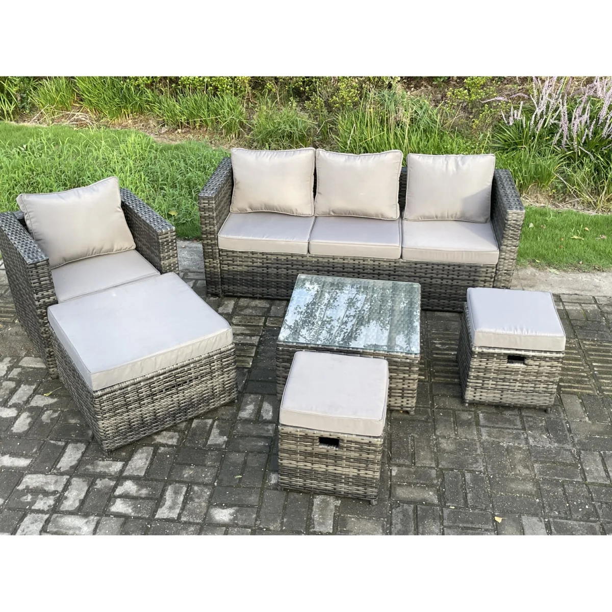 Fimous 6-Piece PE Rattan Outdoor Sofa Set, Dark Grey Mixed. - Dark Grey Mixed – image 5