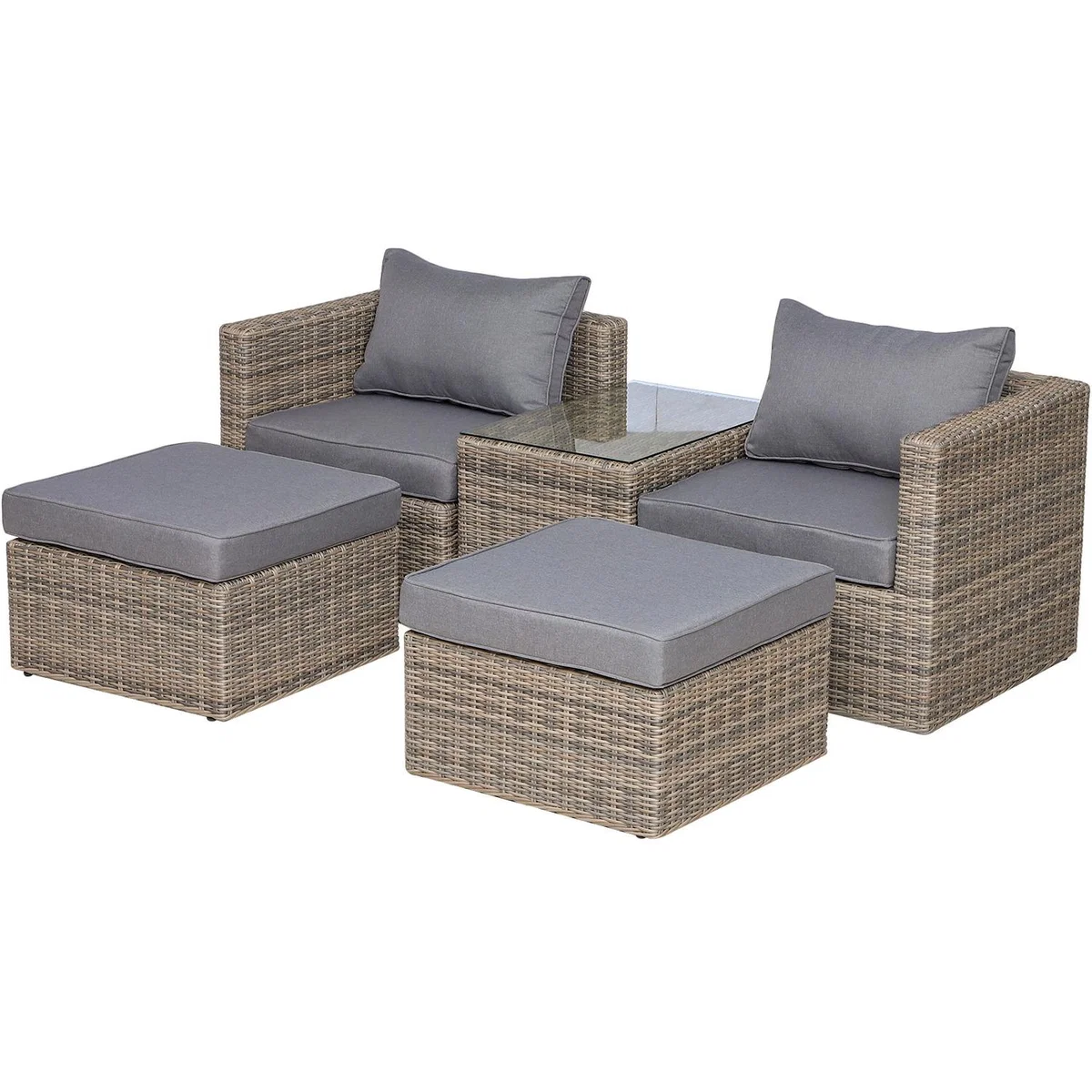 Rattan Garden Furniture Set with Glass Top Table - Mix Brown Rattan – image 2