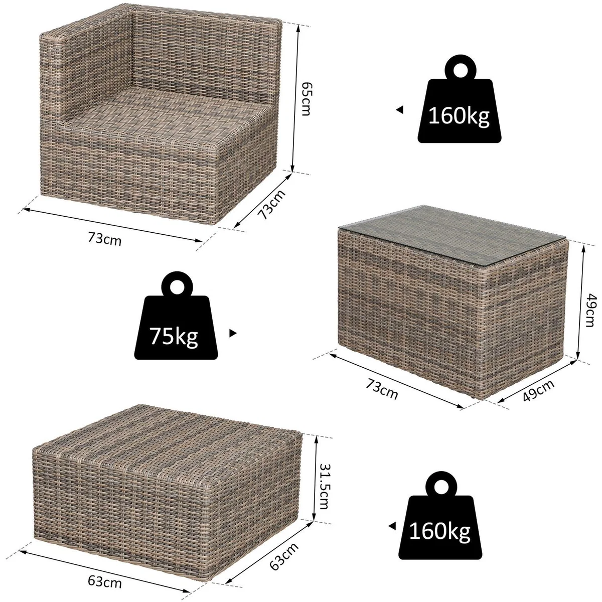 Rattan Garden Furniture Set with Glass Top Table - Mix Brown Rattan – image 3