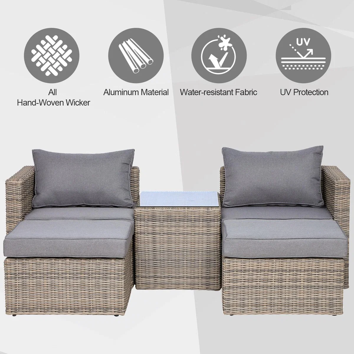 Rattan Garden Furniture Set with Glass Top Table - Mix Brown Rattan – image 4