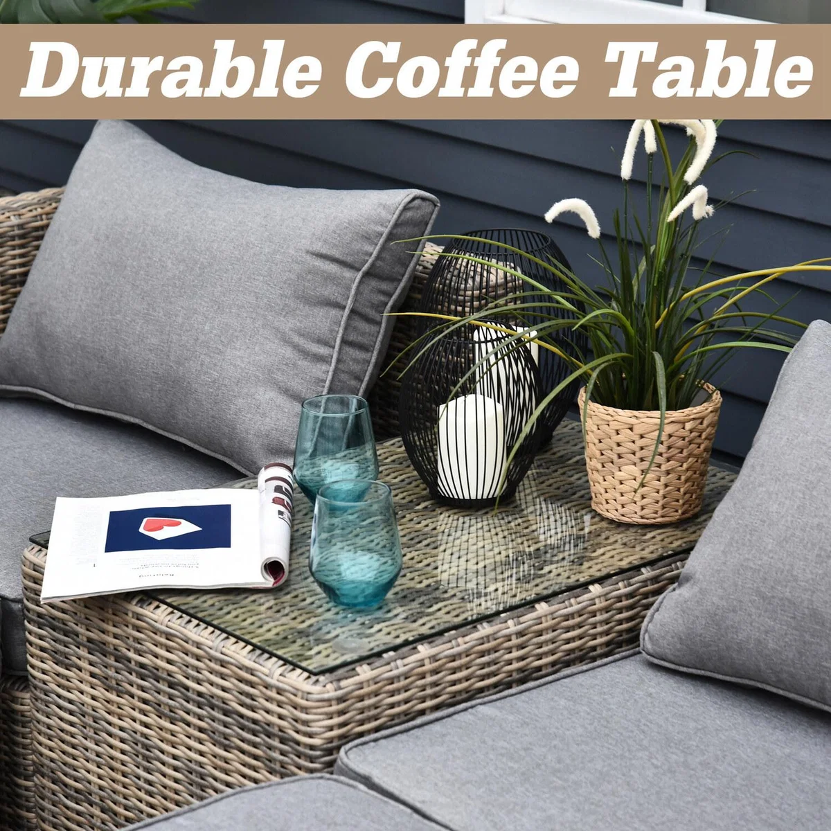Rattan Garden Furniture Set with Glass Top Table - Mix Brown Rattan – image 7