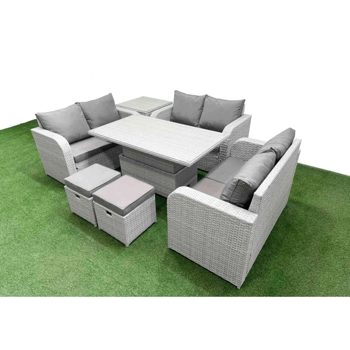 Fimous 8 Seater PE Wicker Rattan Outdoor Sofa Set with Adjustable Lifting Table, Light Grey. - Light Grey – image 5