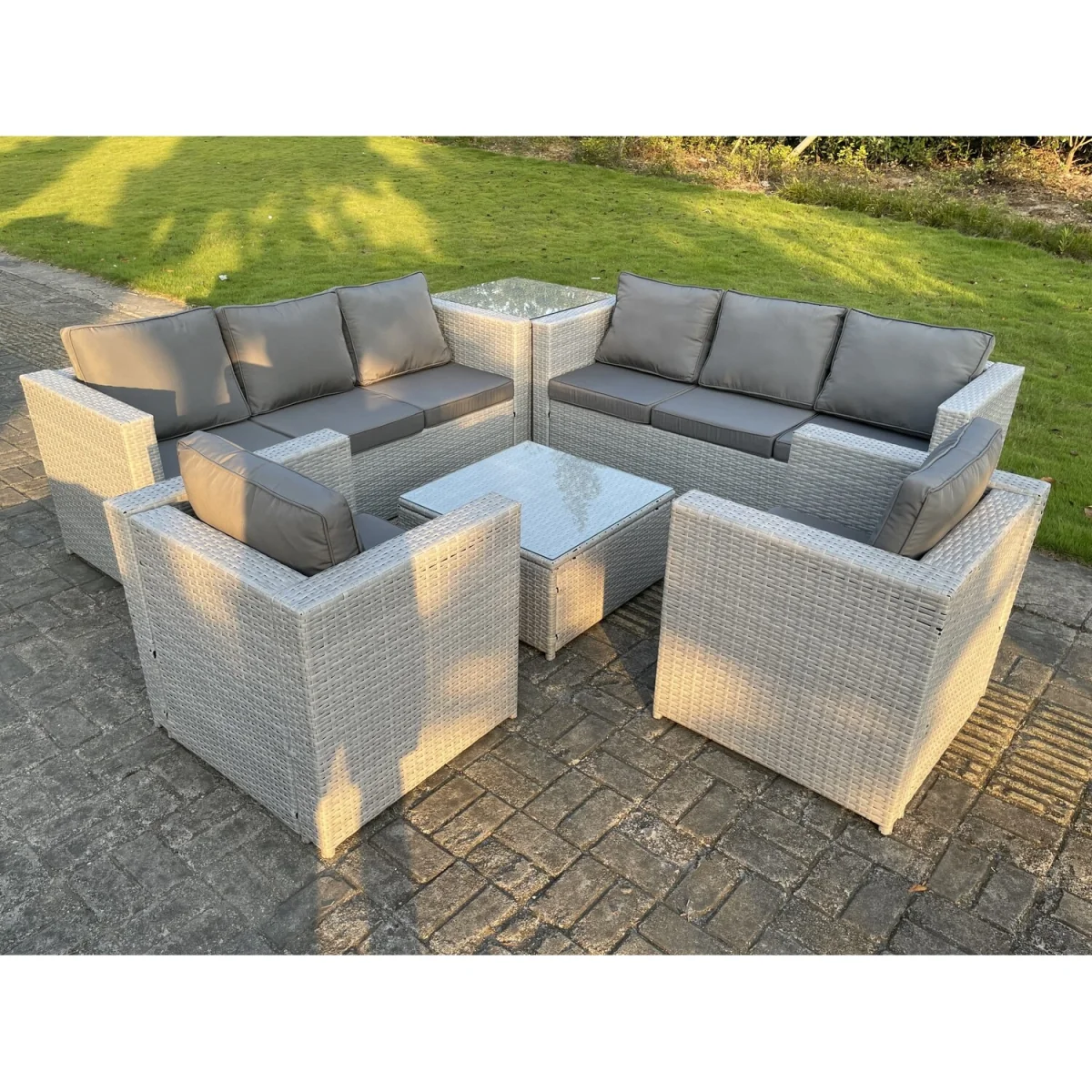 Light Grey Corner Rattan Garden Outdoor Sofa Set 8 Seater - Light Grey Mixed – image 2