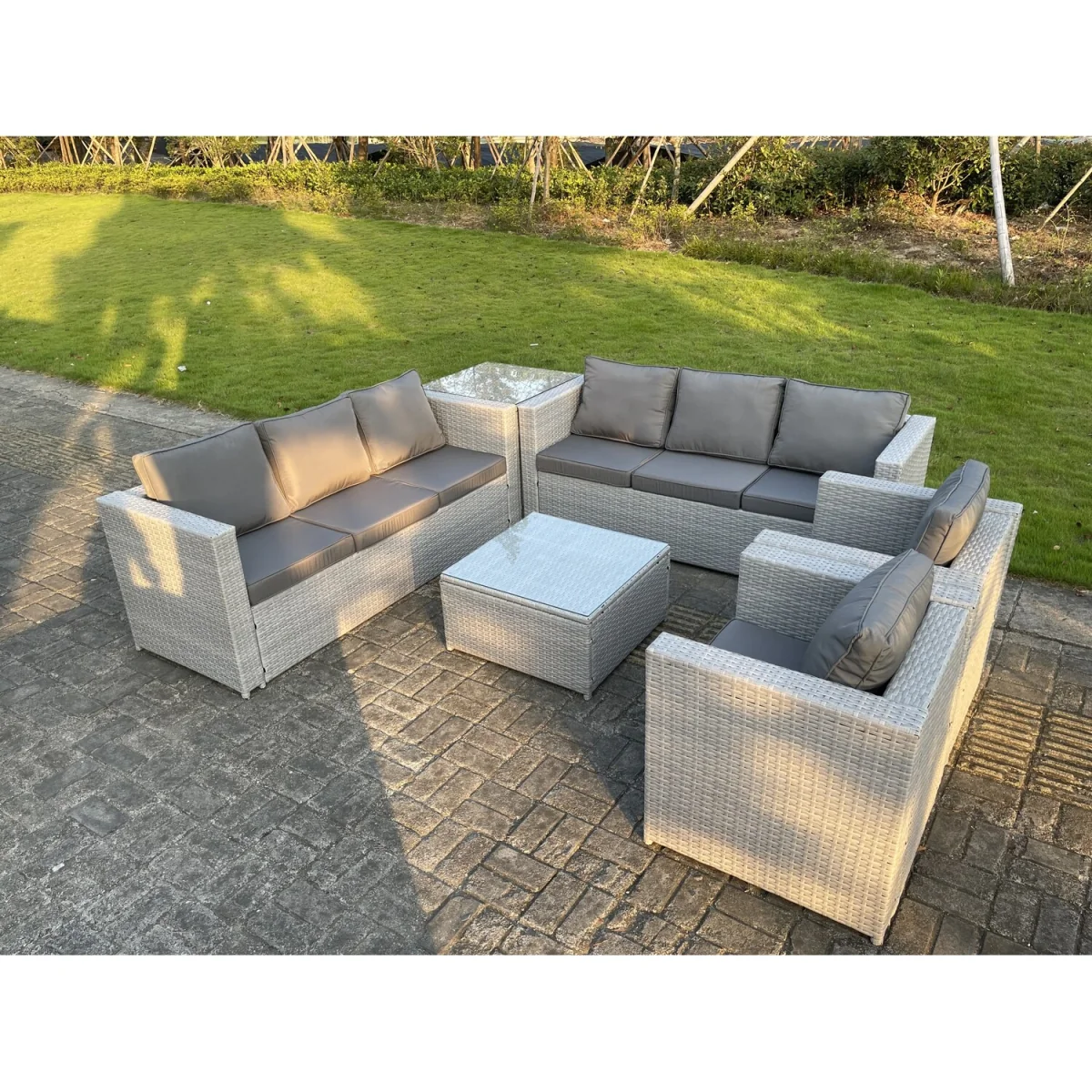 Light Grey Corner Rattan Garden Outdoor Sofa Set 8 Seater - Light Grey Mixed – image 3