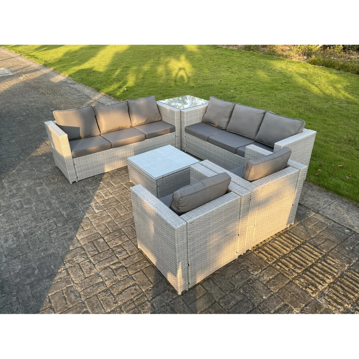 Light Grey Corner Rattan Garden Outdoor Sofa Set 8 Seater - Light Grey Mixed – image 4
