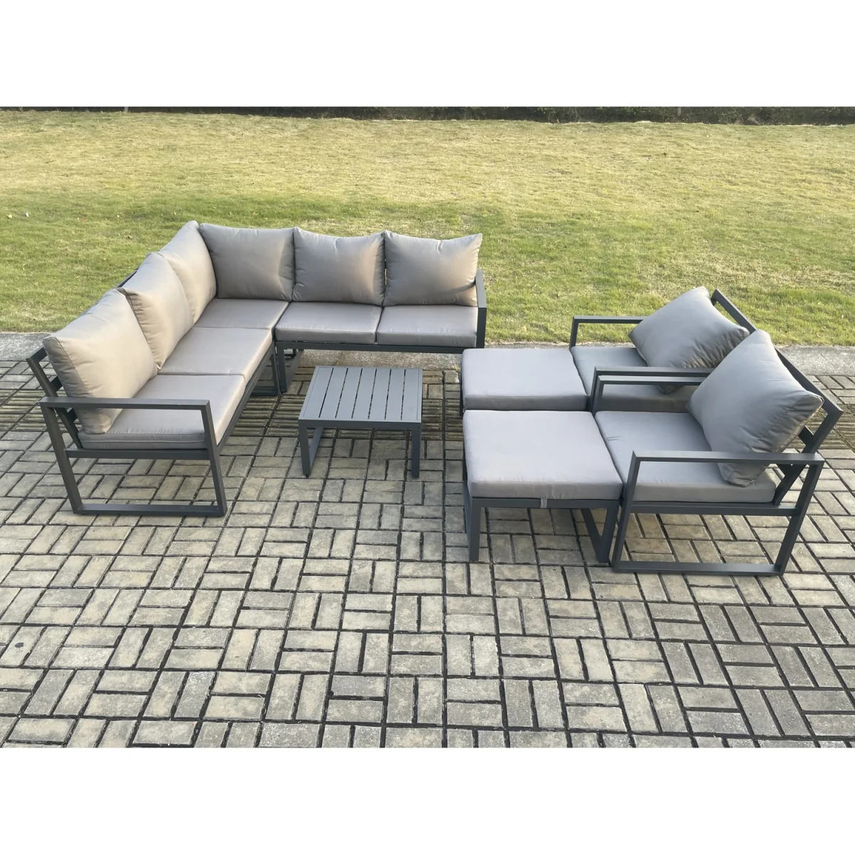 Fimous 9-Seater Outdoor Aluminium Corner Sofa Set Dark Grey - Dark Grey – image 2