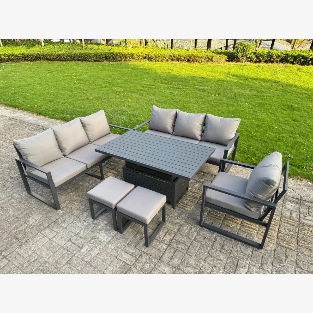 Aluminium Garden Furniture Sets,9 Seater Outdoor Sofa Set Rising Table 2 Small Footstools