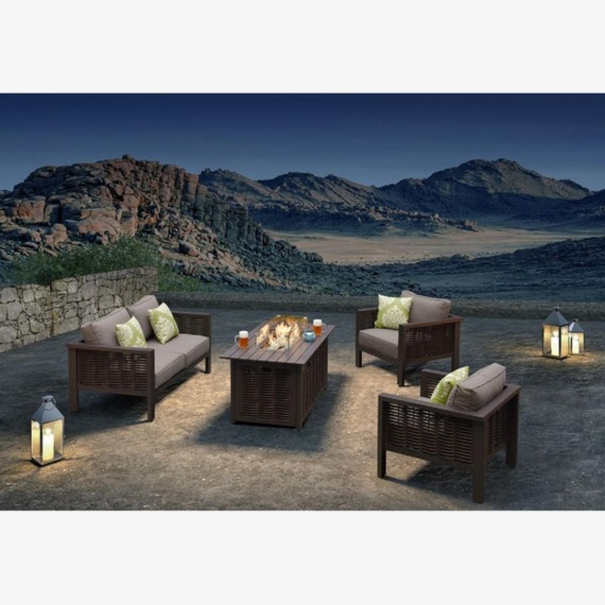 Sectional Modern Rattan Sofa set with Fire Pit - Grey