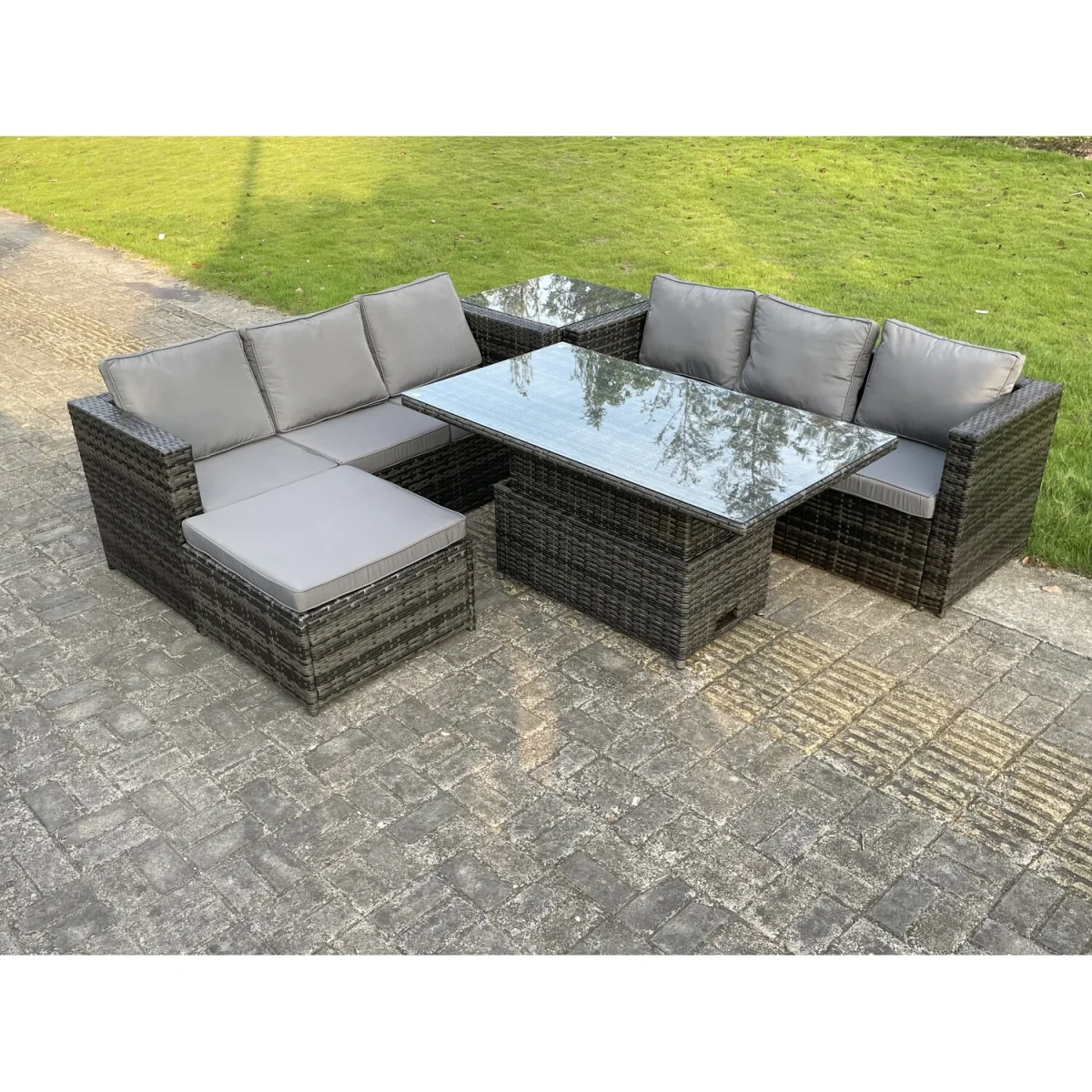 7 Seater¿Outdoor Rattan Garden Furniture Sofa Set - Dark Grey Mixed – image 4