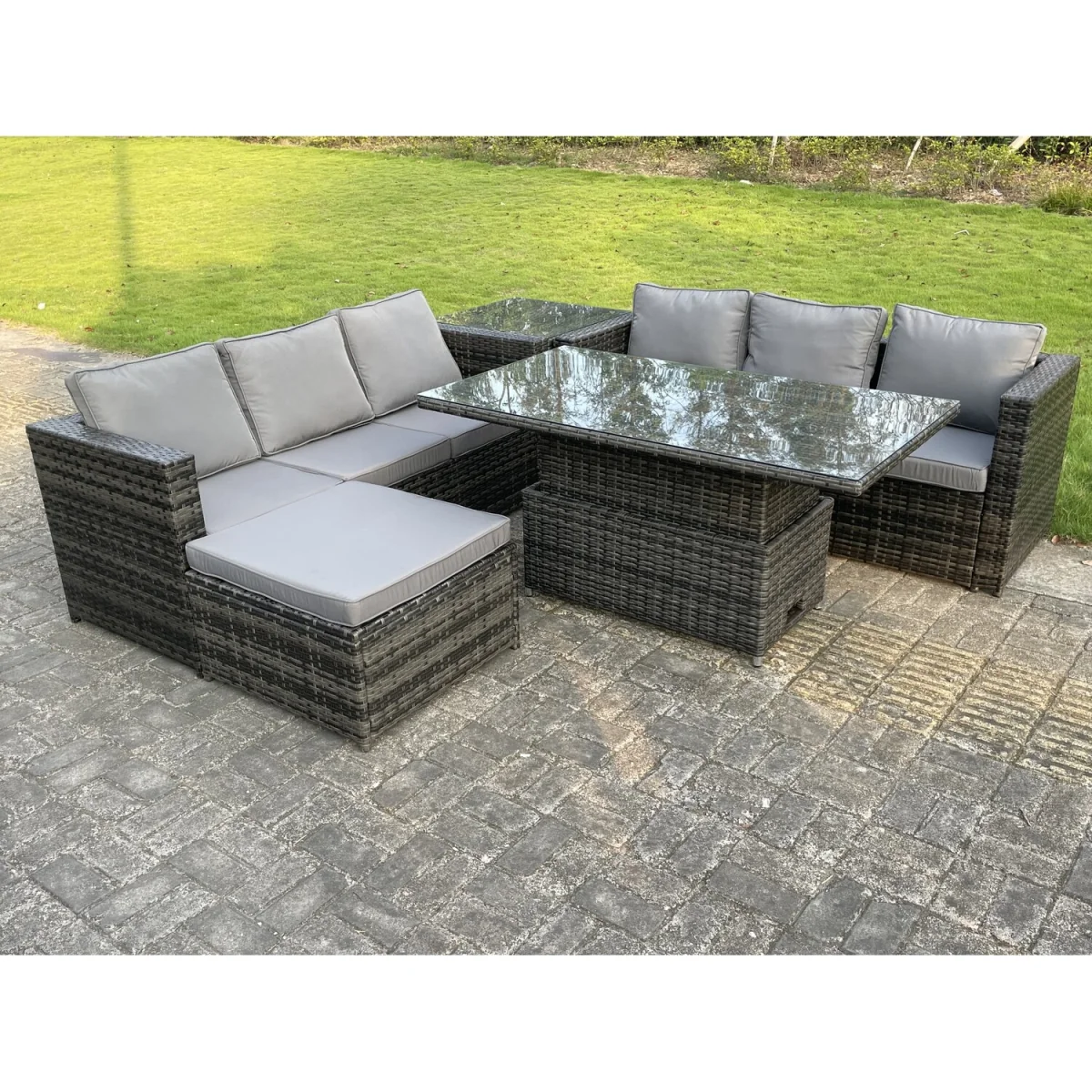 7 Seater¿Outdoor Rattan Garden Furniture Sofa Set - Dark Grey Mixed – image 5