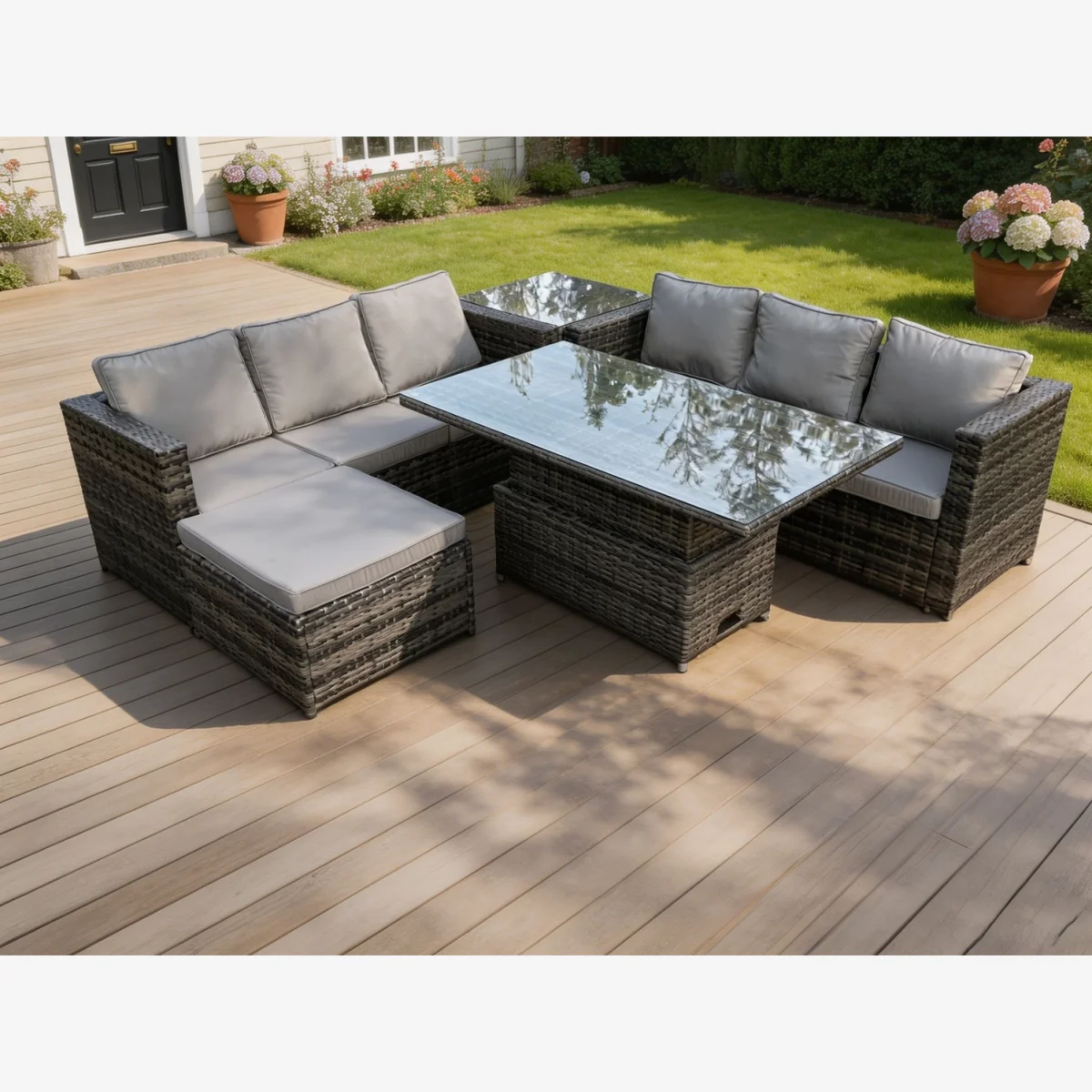 7 Seater¿Outdoor Rattan Garden Furniture Sofa Set - Dark Grey Mixed – image 1