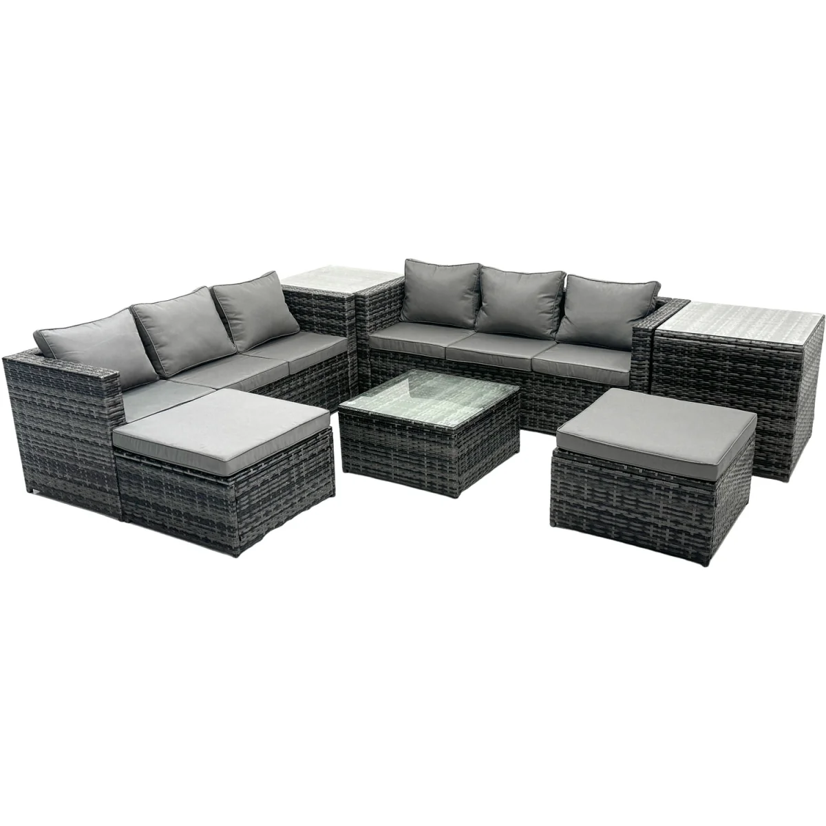 Fimous 8-Seater Outdoor PE Rattan Garden Sofa Set, Dark Grey. - Dark grey mixed rattan with dark grey fabric – image 4