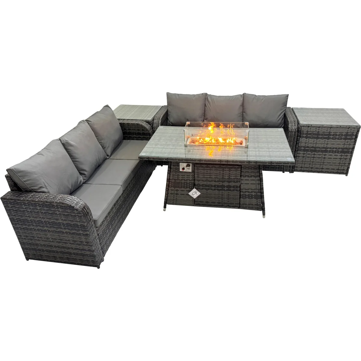 Fimous Outdoor Rattan 3-Seater Sofa Set with Fire Pit Table and 2 Side Tables. - Dark Grey Mixed – image 4