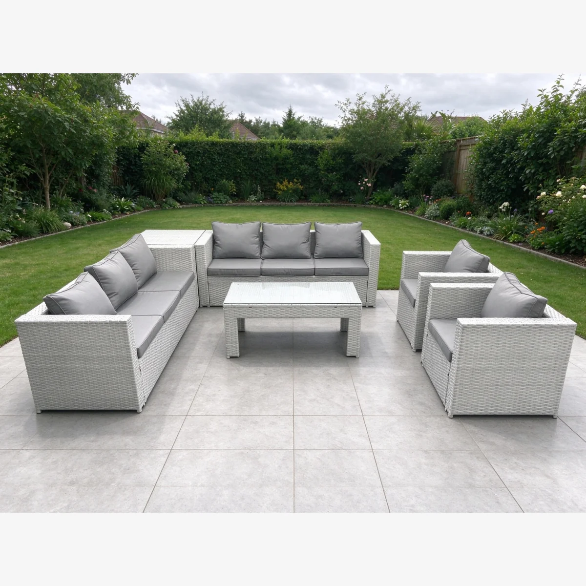 8-Seater Outdoor PE Rattan Sofa Set with 2 Armchairs Oblong Side Tables
