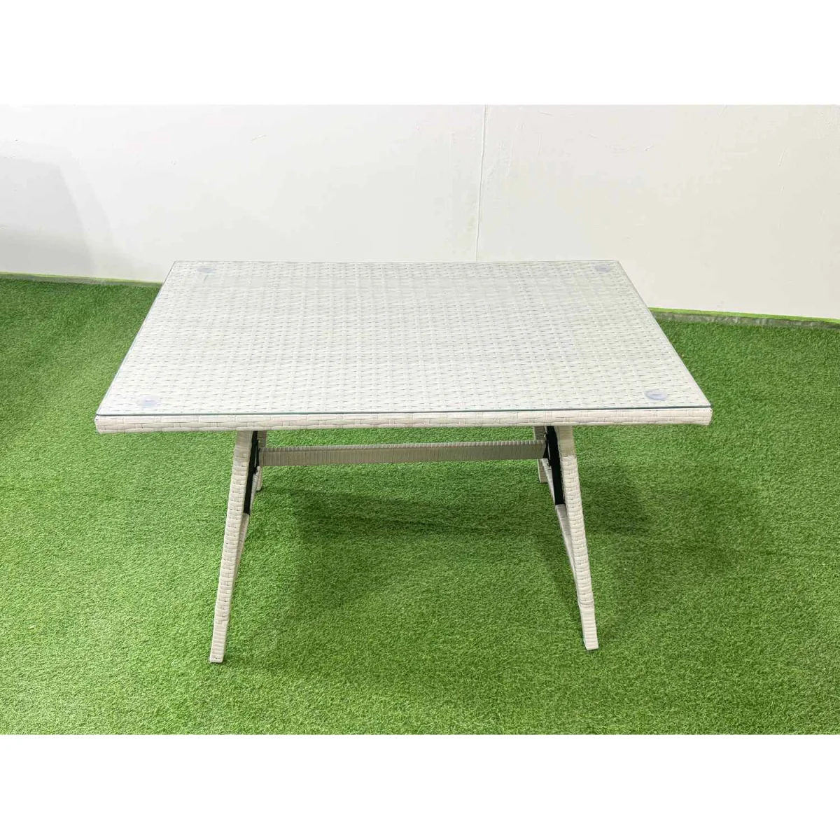 Fimous 11-Seater Garden Rattan Corner Sofa Set with Dining Table and Footstools - Light Grey Mixed. - Light Grey Mixed rattan with dark grey fabric – image 4