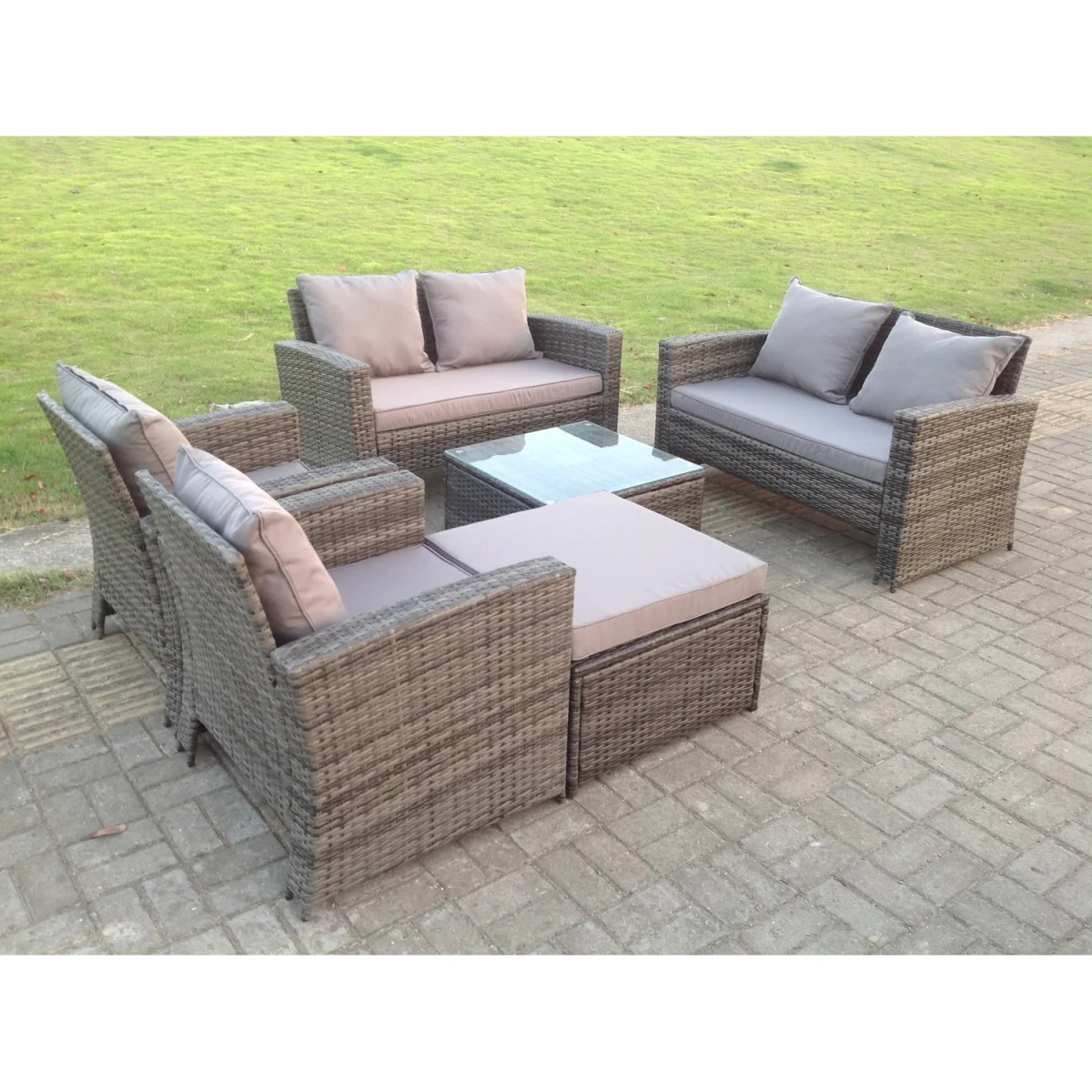 High Back Rattan Sofa Set Outdoor Furniture Square Coffee Table - Dark Grey Mixed – image 3