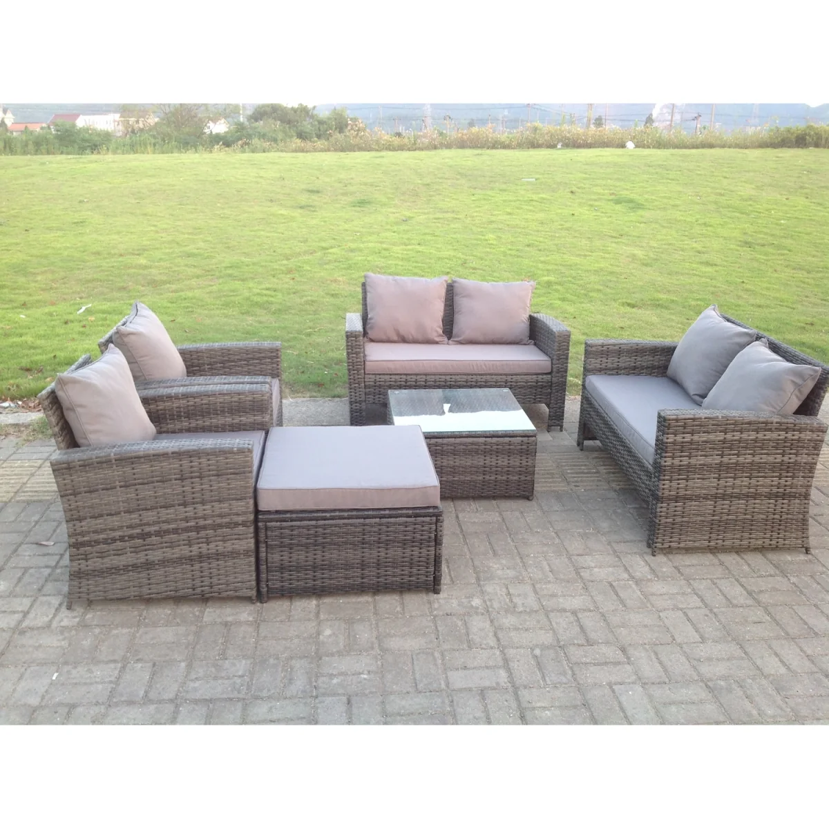 High Back Rattan Sofa Set Outdoor Furniture Square Coffee Table - Dark Grey Mixed – image 4