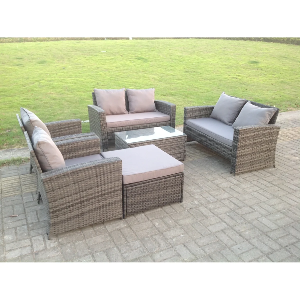 High Back Rattan Sofa Set Outdoor Furniture Square Coffee Table - Dark Grey Mixed – image 5