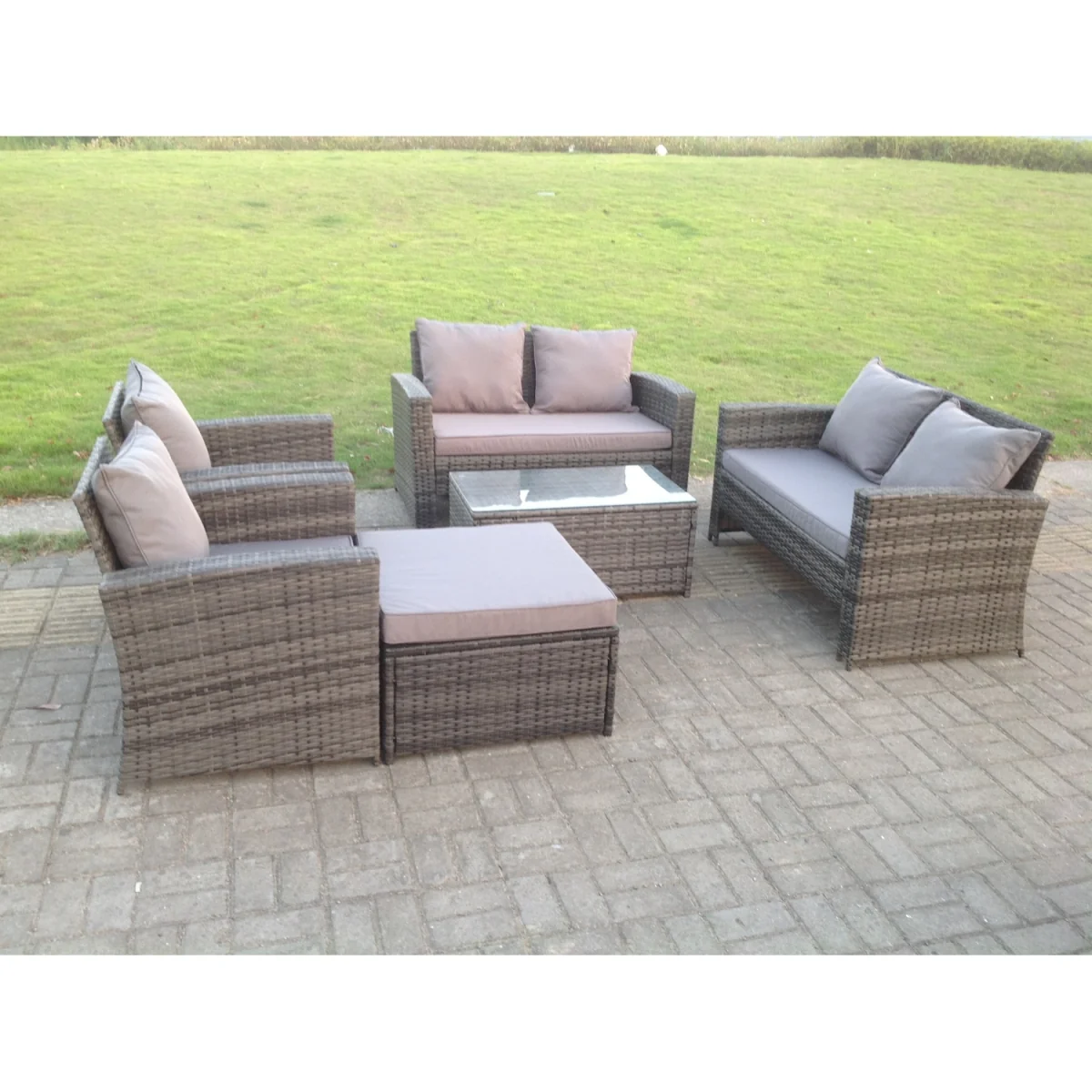 High Back Rattan Sofa Set Outdoor Furniture Square Coffee Table - Dark Grey Mixed – image 6