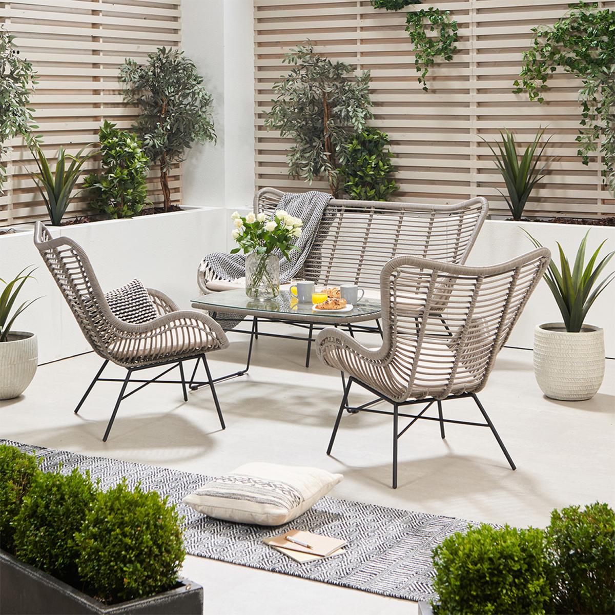 4 Seater Wicker Lounge Set - Grey