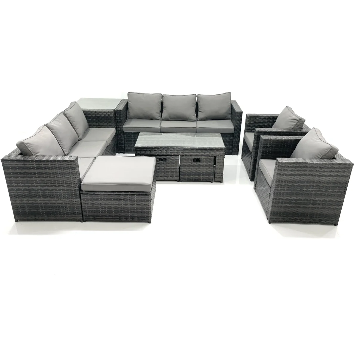 Fimous Rattan Garden Furniture Sofa Set with Coffee Table, Armchairs and Footstools. - Dark Grey Mixed – image 5