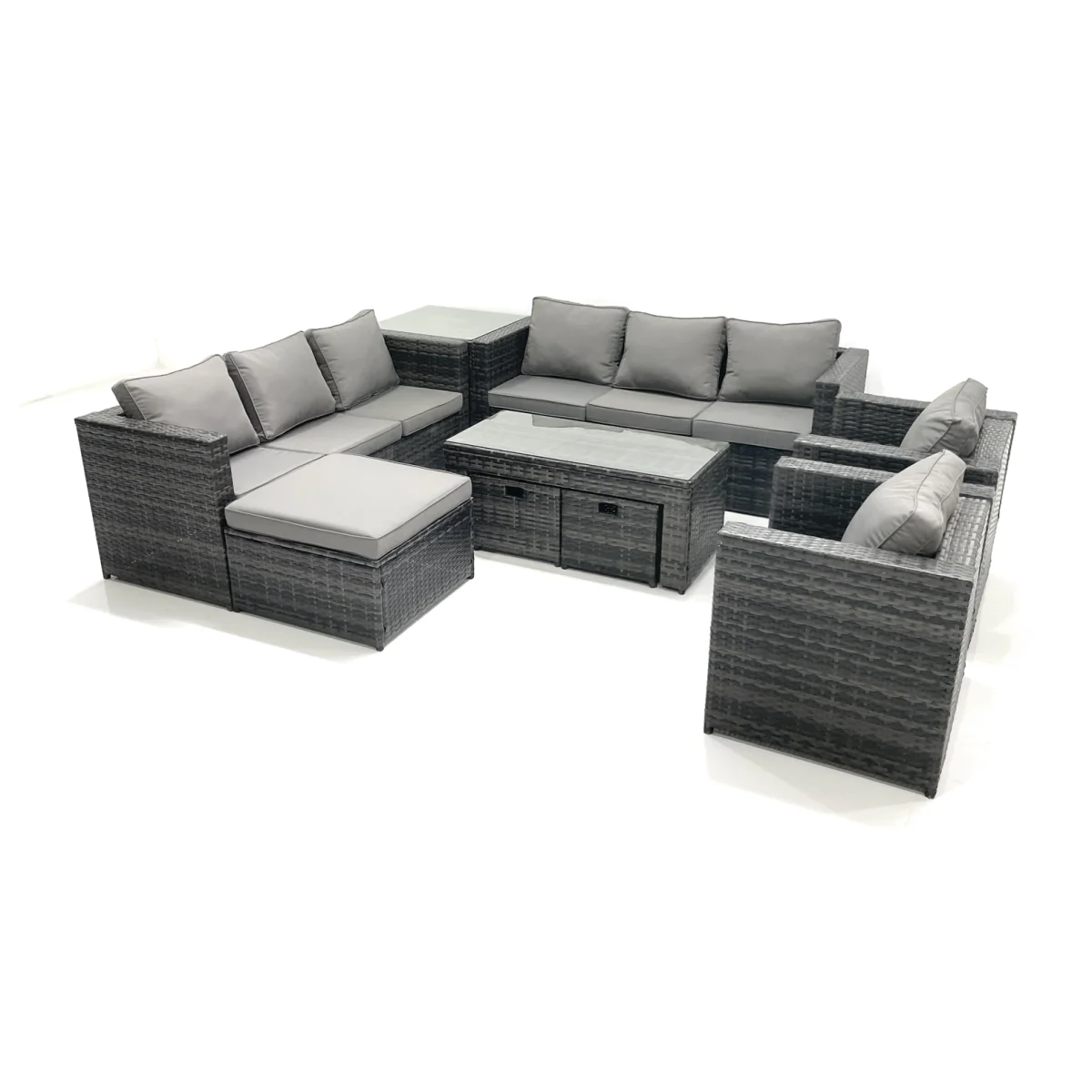 Fimous Rattan Garden Furniture Sofa Set with Coffee Table, Armchairs and Footstools. - Dark Grey Mixed – image 1