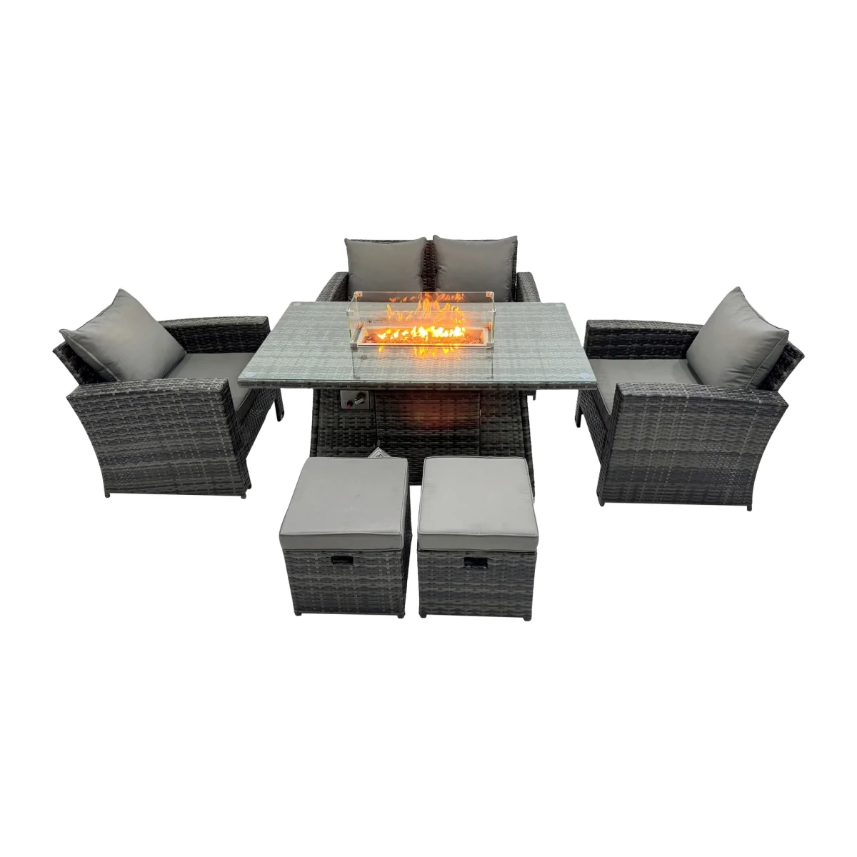 Rattan Outdoor Furniture Two Seater Love Sofa Sets Footstools 6 Seater - Dark Grey Mixed