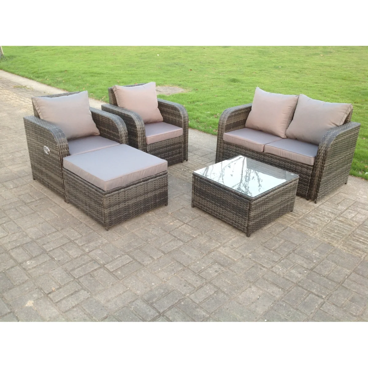 5 Seater PE Wicker Rattan Garden Furniture Outdoor - Dark Grey Mixed – image 2