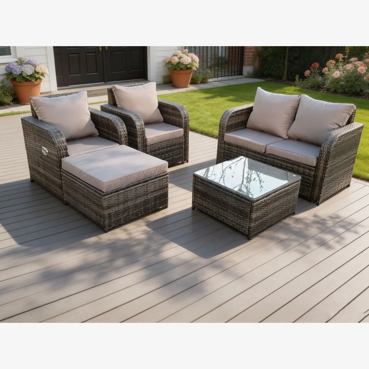 5 Seater PE Wicker Rattan Garden Furniture Outdoor - Dark Grey Mixed – image 1