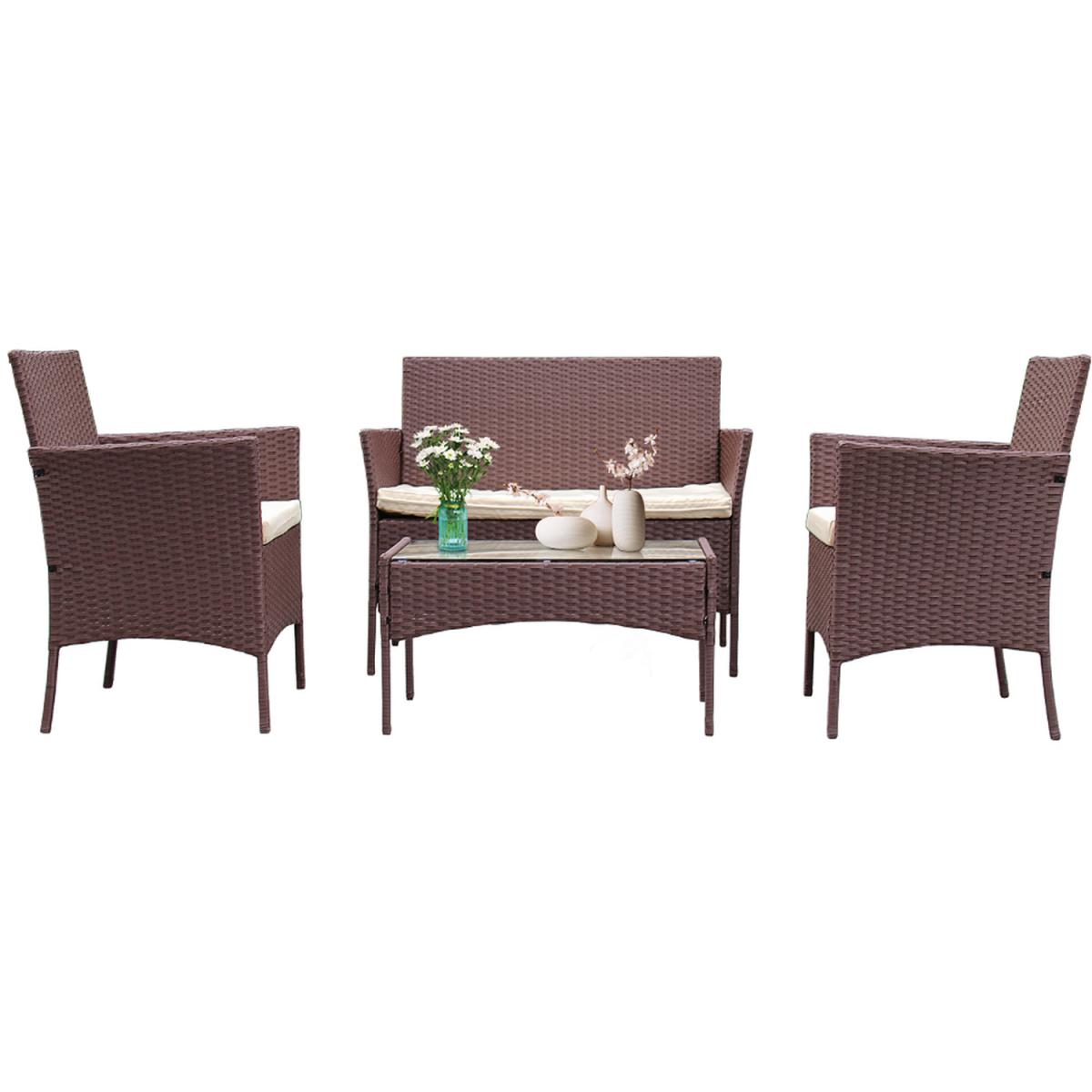 4 Seat Rattan Garden Furniture Set with Optional Cover - Brown / No cover – image 2