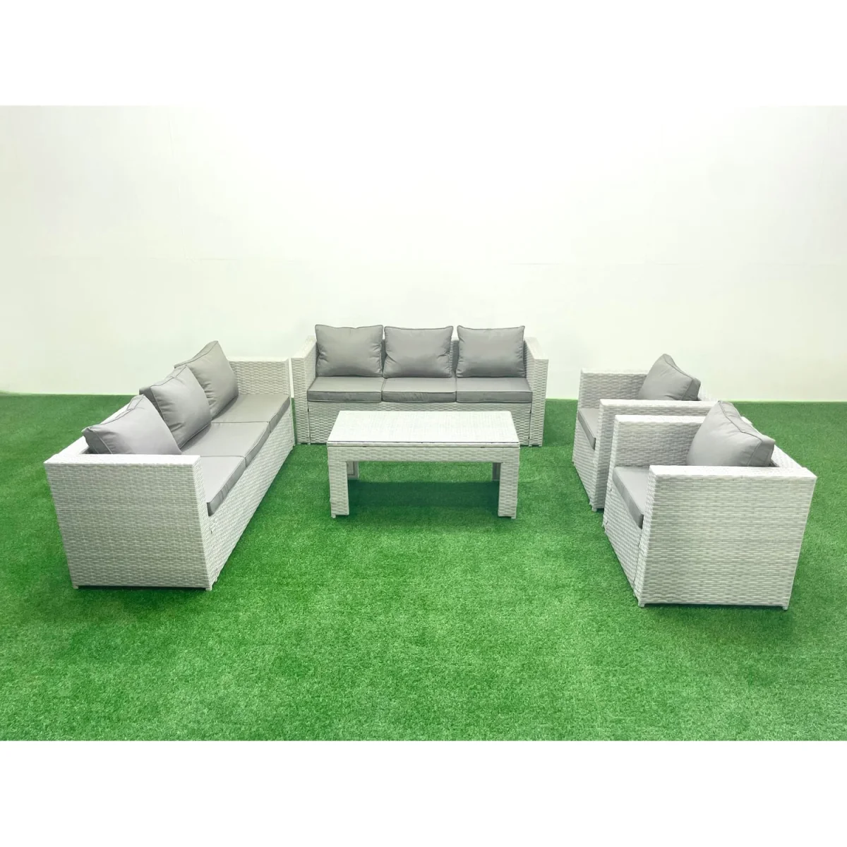 Fimous Outdoor Rattan Garden Sofa Set 8-Seater Light Grey Mixed - Light Grey Mixed – image 5