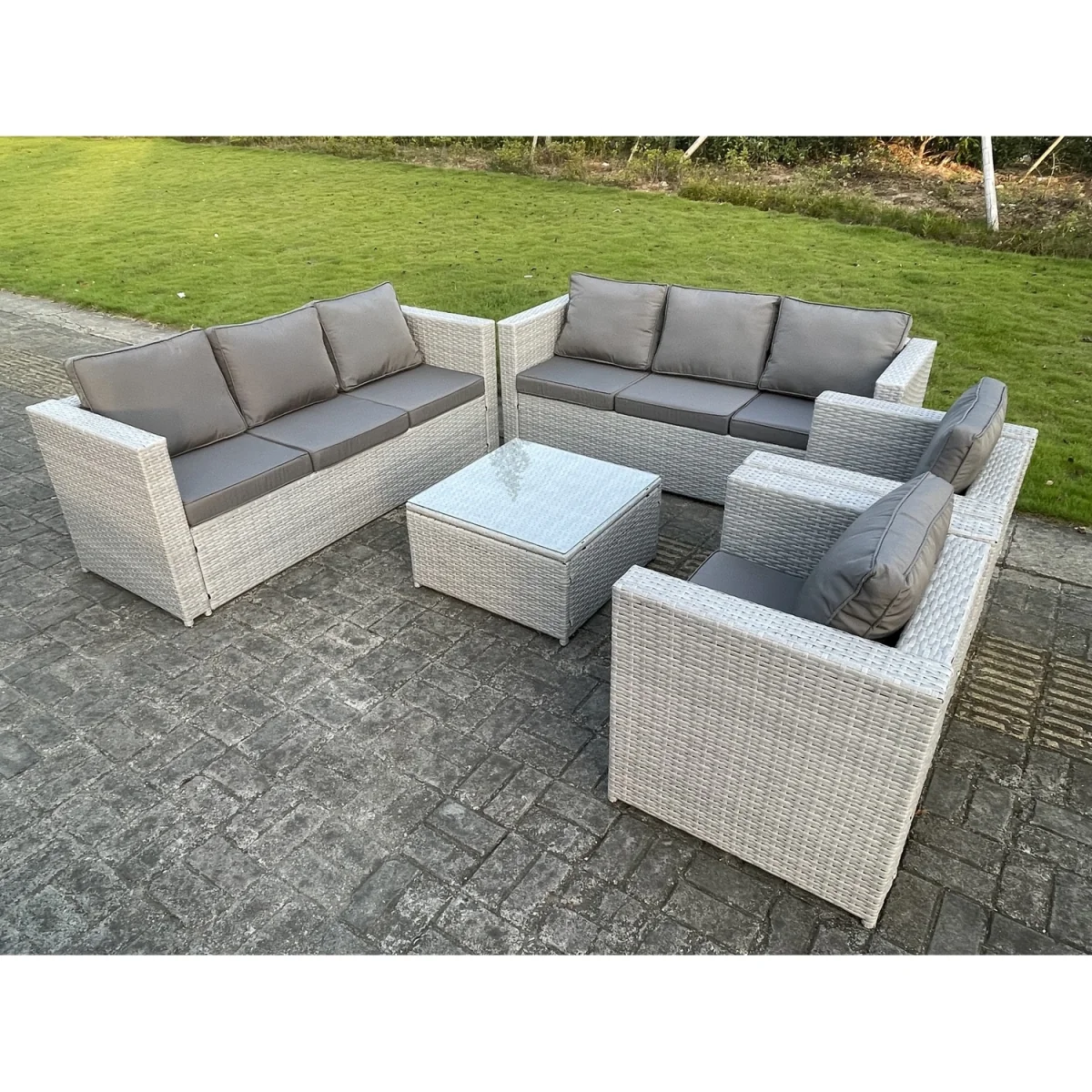 8 Seater Light Grey Outdoor PE Rattan Garden Furniture Set Wicker Sofa Set - Light Grey Mixed – image 5