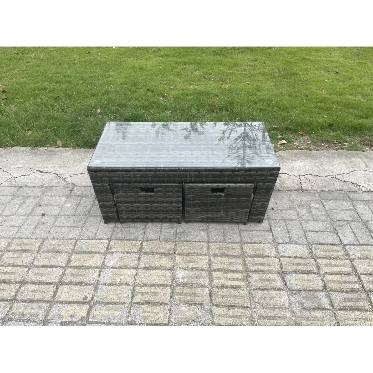 Fimous Patio 8-Seater Outdoor Wicker Rattan Sofa Set with Reclining Chairs and 2 Footstools. - Dark grey mixed rattan with dark grey fabric – image 5