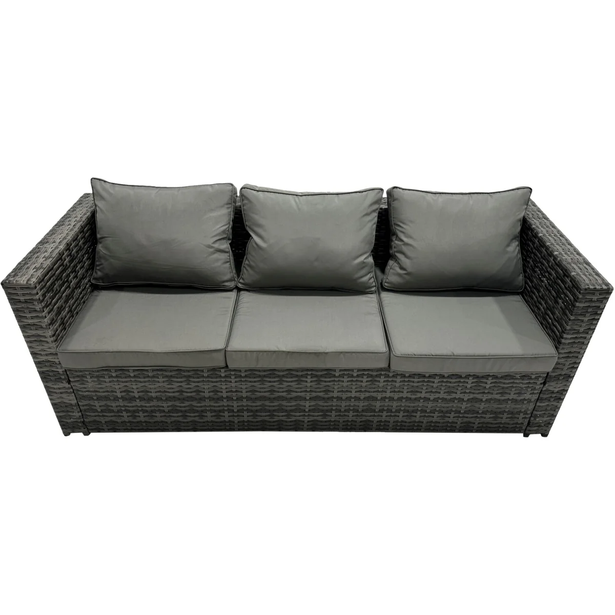 Fimous Outdoor Rattan Garden Corner Sofa Set with Tempered Glass Coffee Table and 2 Chairs - Dark grey mixed rattan with dark grey fabric – image 3
