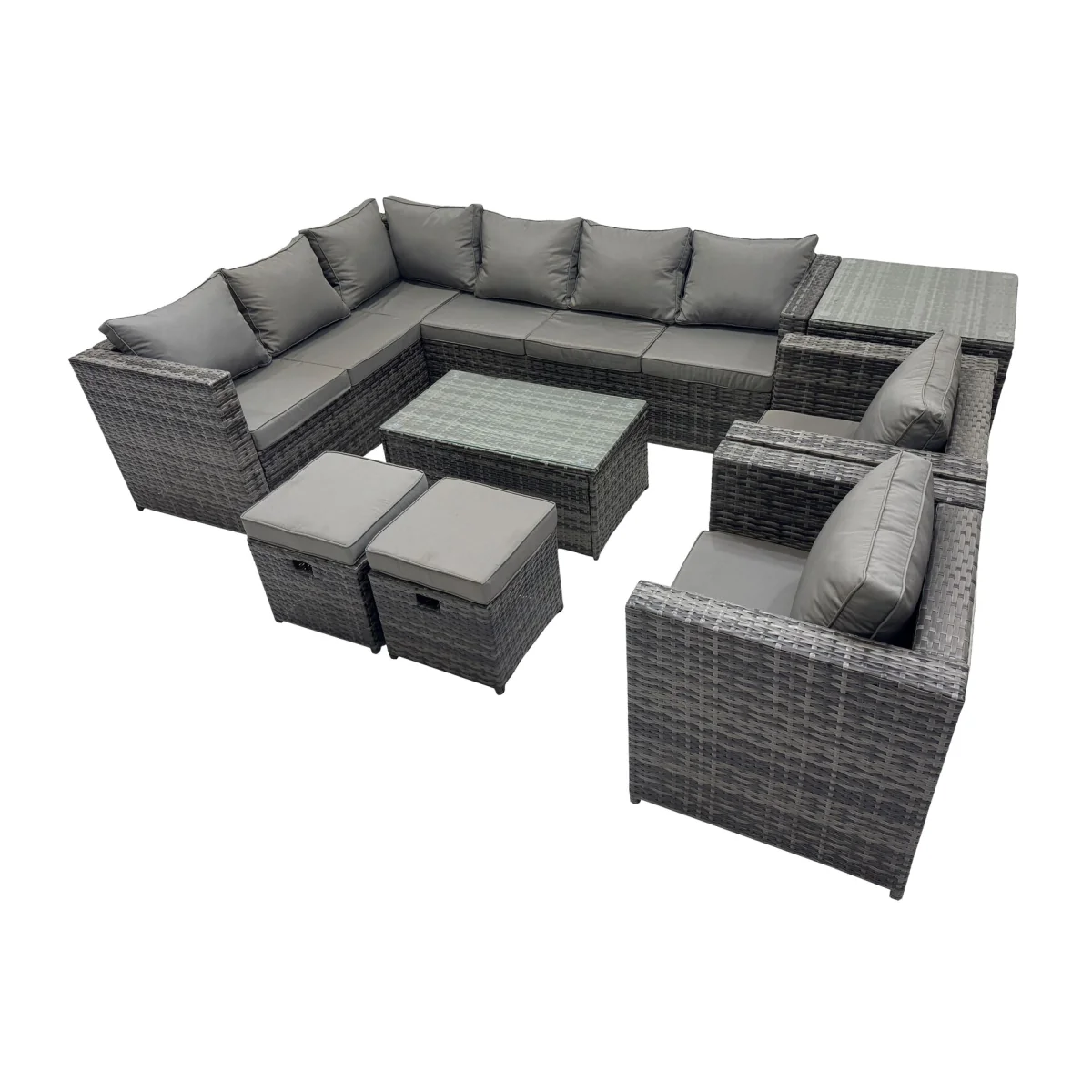 Fimous Outdoor Rattan Garden Corner Sofa Set with Tempered Glass Coffee Table and 2 Chairs - Dark grey mixed rattan with dark grey fabric – image 1