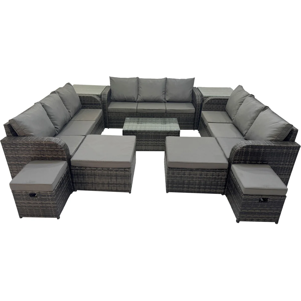 Fimous 13-Seater Outdoor Rattan Sofa Set with Coffee Table and Stools Dark Grey - Dark Grey – image 5