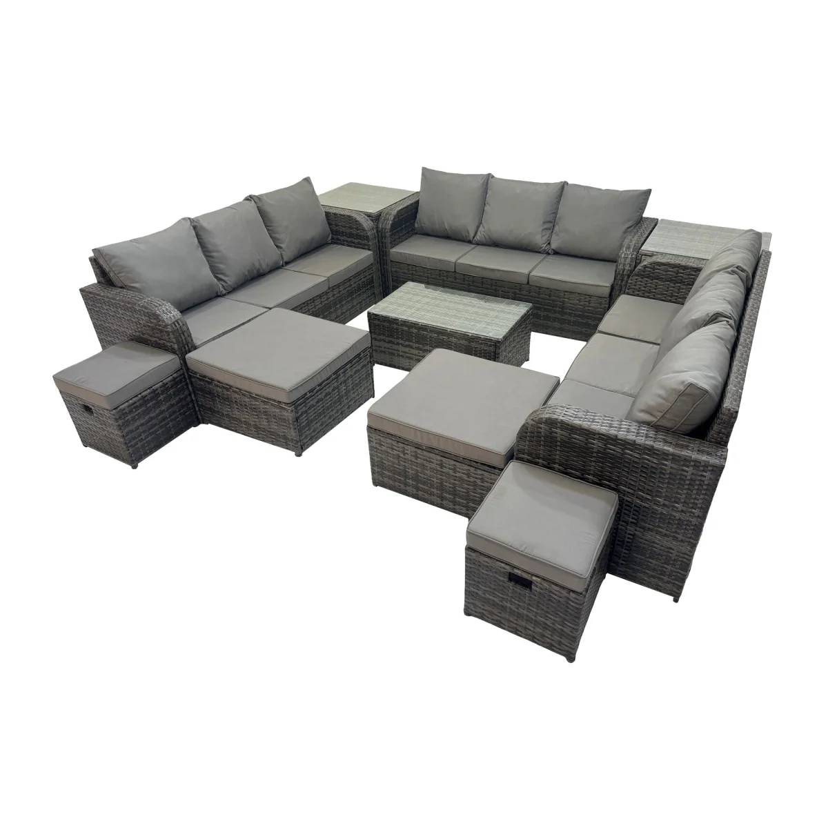Fimous 13-Seater Outdoor Rattan Sofa Set with Coffee Table and Stools Dark Grey - Dark Grey – image 1