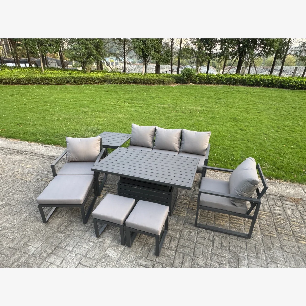 Aluminium Garden Furniture Sets 8 Seater Sofa Set Adjustable Table 2 Chairs 3 Stools Side Table
