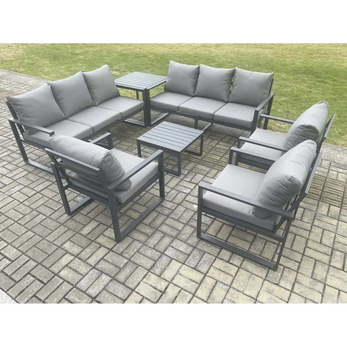 Fimous Aluminium 9-Seater Outdoor Garden Sofa Set Dark Grey - Dark Grey – image 2